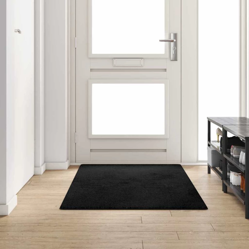 vidaXL Δερμάτινο Χαλί Μαύρο 100 x 200 cm 100% Πολυπροπυλένιο Τούφτα