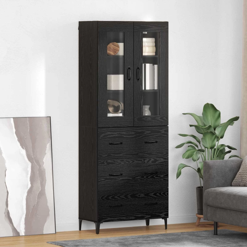 vidaXL Highboard Μαύρη Οξυά 69,5 x 34 x 180 εκ. Επεξεργασμένο ξύλο