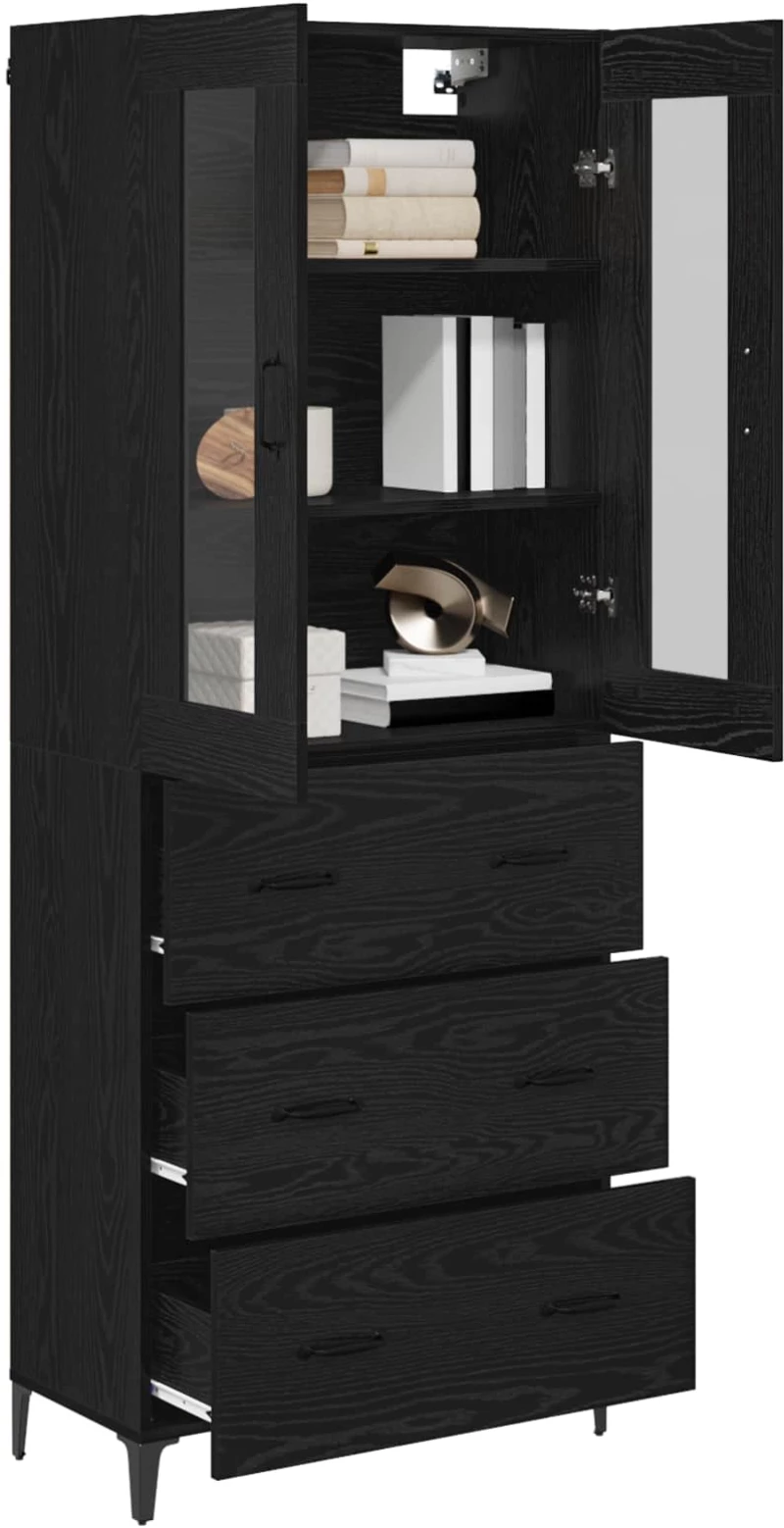 vidaXL Highboard Μαύρη Οξυά 69,5 x 34 x 180 εκ. Επεξεργασμένο ξύλο