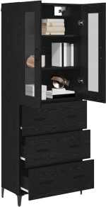 vidaXL Highboard Μαύρη Οξυά 69,5 x 34 x 180 εκ. Επεξεργασμένο ξύλο