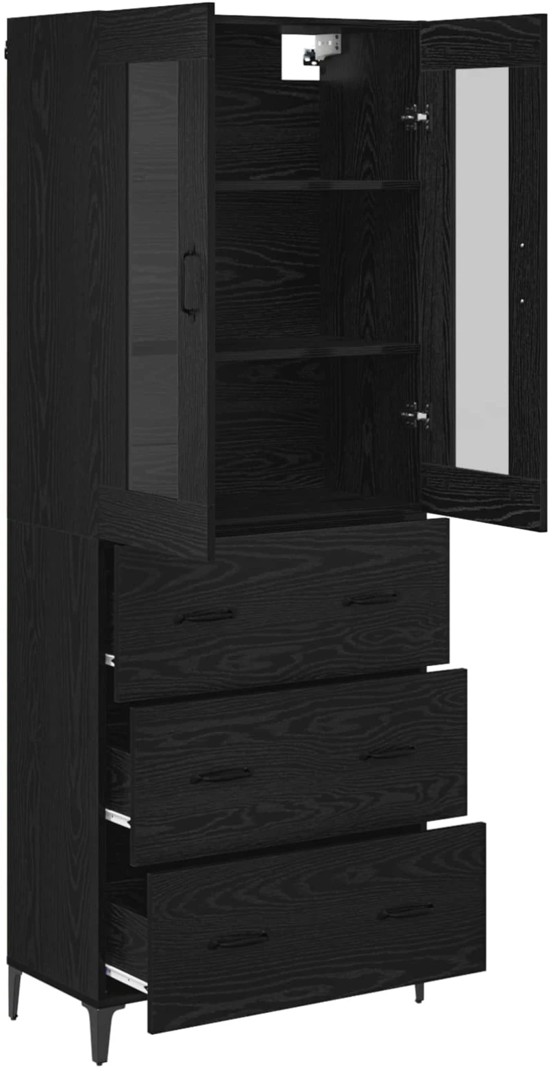 vidaXL Highboard Μαύρη Οξυά 69,5 x 34 x 180 εκ. Επεξεργασμένο ξύλο