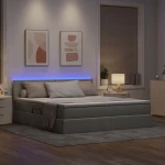 vidaXL Κρεβάτι με αποθηκευτικό χώρο και LED Ανοιχτό γκρι 180 x 200 cm