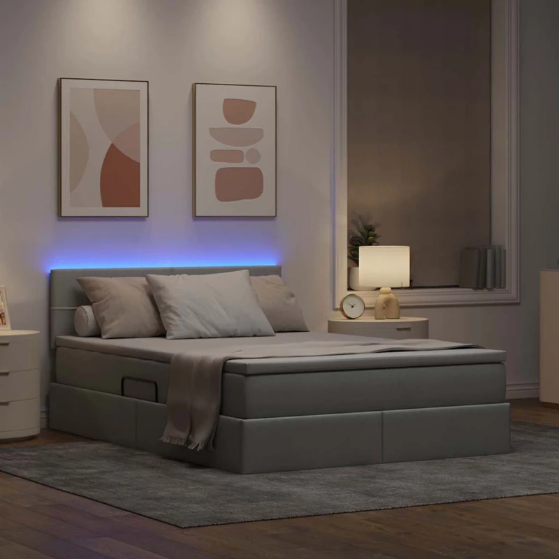 vidaXL Κρεβάτι με αποθηκευτικό χώρο και LED Ανοιχτό γκρι 140 x 200 cm