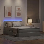vidaXL Κρεβάτι με αποθηκευτικό χώρο και LED Ανοιχτό γκρι 140 x 200 cm