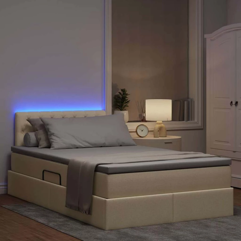 vidaXL Κρεβάτι με αποθηκευτικό χώρο και LED Κρέμ 120 x 200 cm