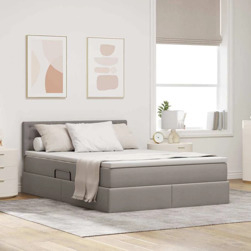 vidaXL Κρεβάτι με αποθηκευτικό χώρο και LED Taupe 140 x 200 cm