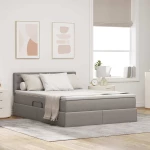 vidaXL Κρεβάτι με αποθηκευτικό χώρο και LED Taupe 140 x 200 cm