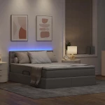 vidaXL Κρεβάτι με αποθηκευτικό χώρο και LED Taupe 140 x 200 cm