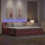 vidaXL Κρεβάτι με αποθηκευτικό χώρο και LED Ροζ 200 x 200 cm Βελούδο