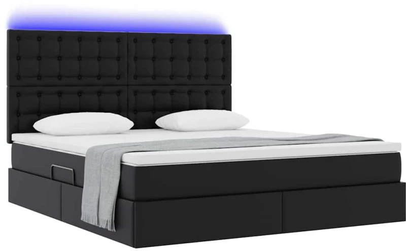 vidaXL Κρεβάτι με αποθηκευτικό χώρο και LED Μαύρο 180 x 200 cm