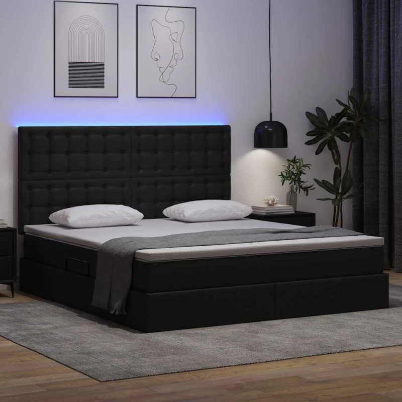 vidaXL Κρεβάτι με αποθηκευτικό χώρο και LED Μαύρο 180 x 200 cm