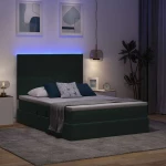 vidaXL Κρεβάτι με αποθηκευτικό χώρο και LED με στρώμα Σκούρο Πράσινο