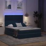 vidaXL Κρεβάτι με αποθηκευτικό χώρο και LED Σκούρο Μπλε 140 x 200 cm
