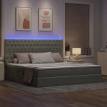 vidaXL Κρεβάτι με αποθηκευτικό χώρο και LED Ανοιχτό γκρι 200 x 200 cm