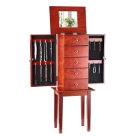 VEVOR Jewelry Cabinet Armoire, Standing Wood Jewelry Storage Chest with 4 Spacious Drawers, Flip Top Mirror, 4 Top Storage Compartments, Zinc Alloy Handles, 2 Side Doors with 16 Necklace Hooks