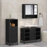 vidaXL Σετ Επίπλων Μπάνιου με ράφι 3 pcs Μαύρη Οξυά Επεξεργασμένο ξύλο