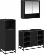 vidaXL Σετ Επίπλων Μπάνιου με ράφι 3 pcs Μαύρη Οξυά Επεξεργασμένο ξύλο