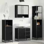 vidaXL Σετ Επίπλων Μπάνιου με ράφι 3 pcs Μαύρη Οξυά Επεξεργασμένο ξύλο