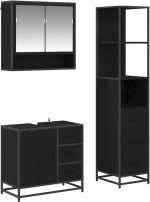 vidaXL Σετ Επίπλων Μπάνιου με ράφι 3 pcs Μαύρη Οξυά Επεξεργασμένο ξύλο