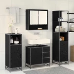 vidaXL Σετ Επίπλων Μπάνιου με ράφι 3 pcs Μαύρη Οξυά Επεξεργασμένο ξύλο