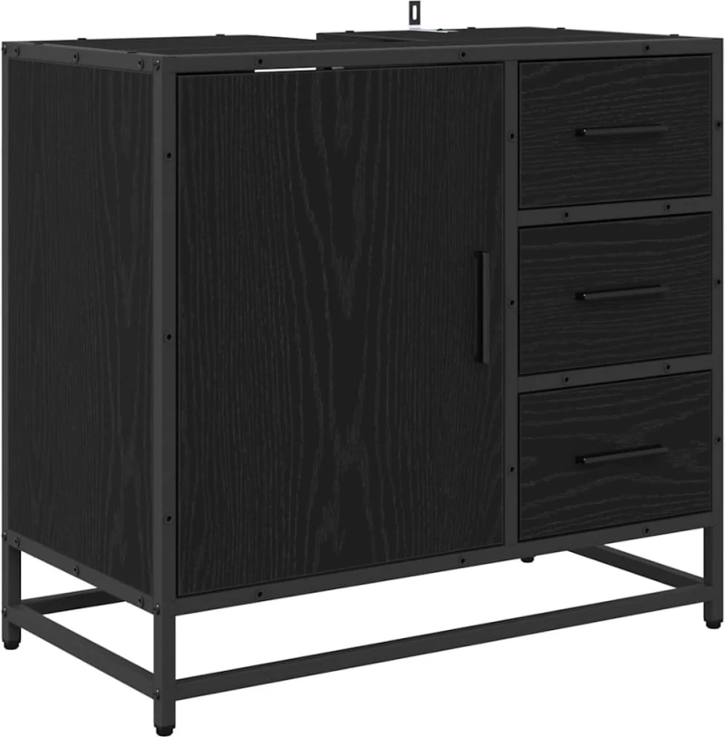 vidaXL Σετ Επίπλων Μπάνιου με ράφι 3 pcs Μαύρη Οξυά Επεξεργασμένο ξύλο