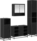 vidaXL Σετ Επίπλων Μπάνιου με ράφι 4 pcs Μαύρη Οξυά Επεξεργασμένο ξύλο