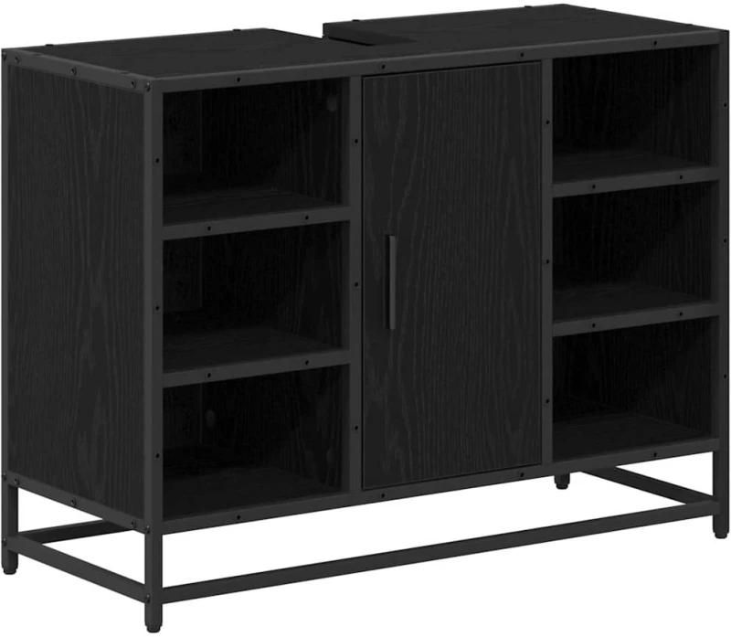 vidaXL Σετ Επίπλων Μπάνιου με ράφι 4 pcs Μαύρη Οξυά Επεξεργασμένο ξύλο