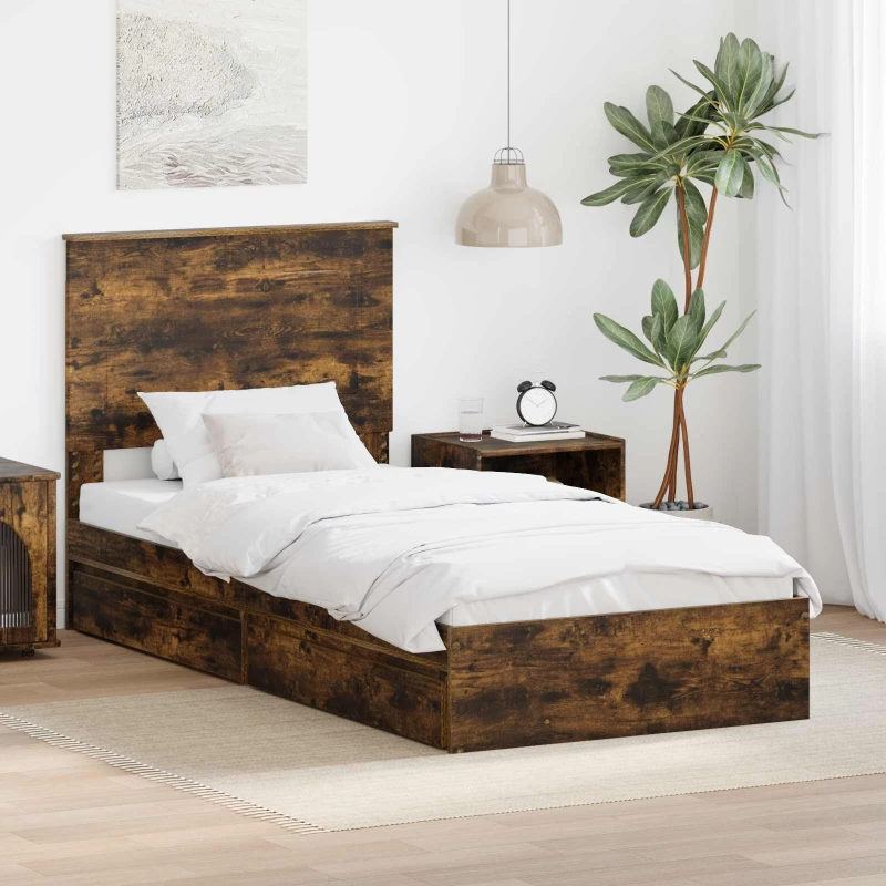 vidaXL Κρεβάτι Αποθήκης Καπνιστό Δρύς 100 x 200 cm Επεξεργασμένο ξύλο