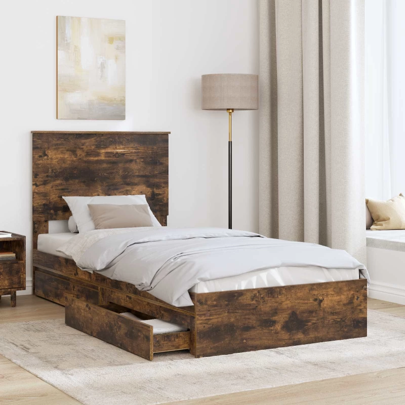 vidaXL Κρεβάτι Αποθήκης Καπνιστό Δρύς 100 x 200 cm Επεξεργασμένο ξύλο