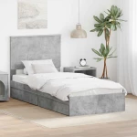 vidaXL Κρεβάτι Αποθήκης Σκυρόδεμα Γκρι 90 x 190 cm Επεξεργασμένο ξύλο