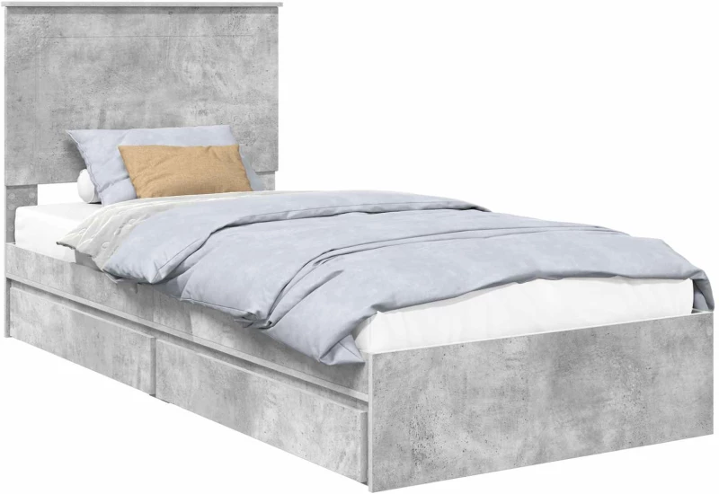 vidaXL Κρεβάτι Αποθήκης Σκυρόδεμα Γκρι 90 x 190 cm Επεξεργασμένο ξύλο