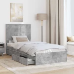 vidaXL Κρεβάτι Αποθήκης Σκυρόδεμα Γκρι 90 x 190 cm Επεξεργασμένο ξύλο