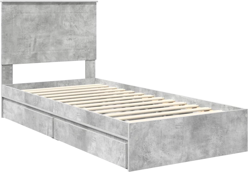 vidaXL Κρεβάτι Αποθήκης Σκυρόδεμα Γκρι 90 x 190 cm Επεξεργασμένο ξύλο