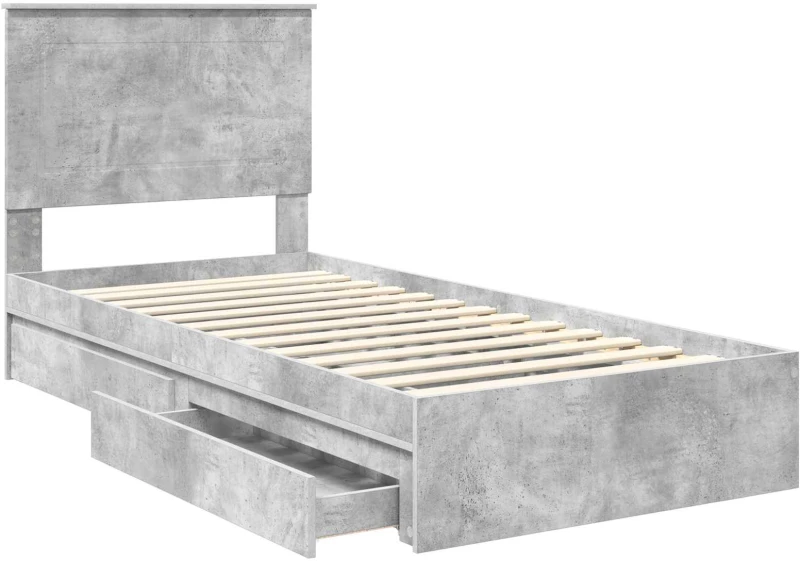 vidaXL Κρεβάτι Αποθήκης Σκυρόδεμα Γκρι 90 x 190 cm Επεξεργασμένο ξύλο
