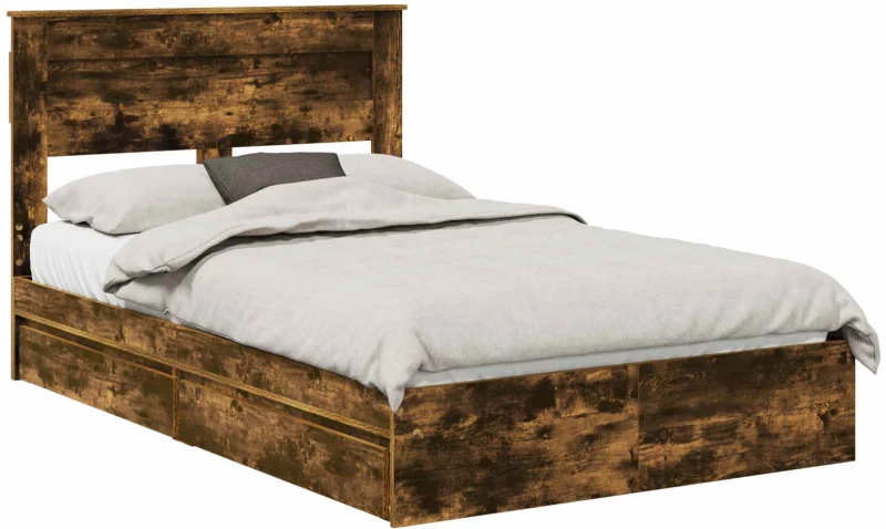 vidaXL Κρεβάτι Αποθήκης Καπνιστό Δρύς 135 x 190 cm Επεξεργασμένο ξύλο