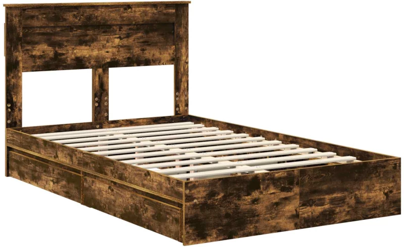 vidaXL Κρεβάτι Αποθήκης Καπνιστό Δρύς 135 x 190 cm Επεξεργασμένο ξύλο