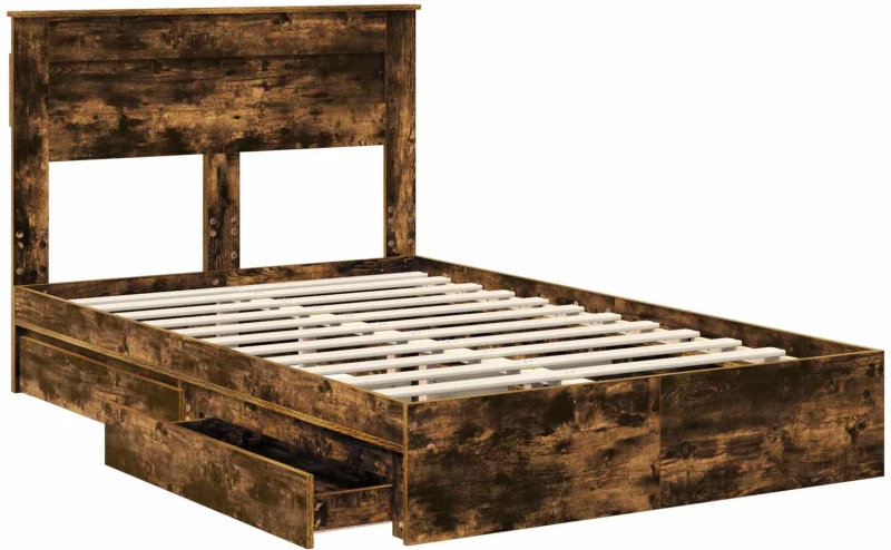 vidaXL Κρεβάτι Αποθήκης Καπνιστό Δρύς 135 x 190 cm Επεξεργασμένο ξύλο