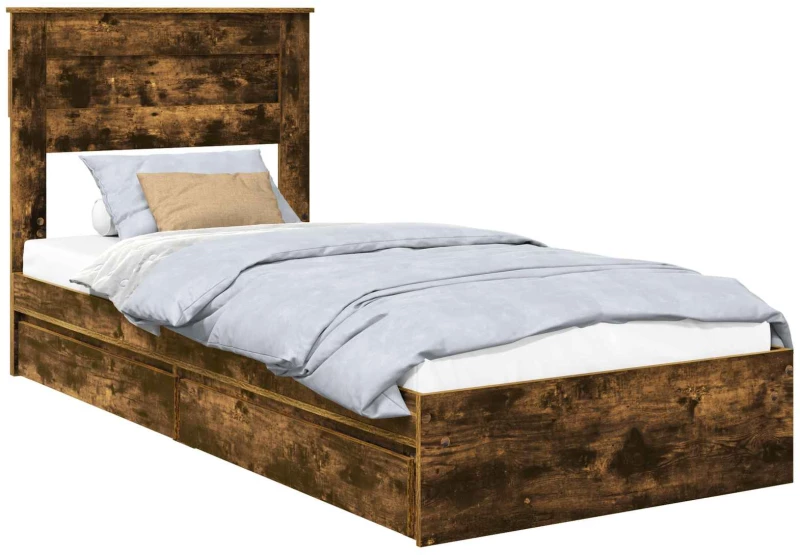 vidaXL Κρεβάτι Αποθήκης Καπνιστό Δρύς 90 x 190 cm Επεξεργασμένο ξύλο