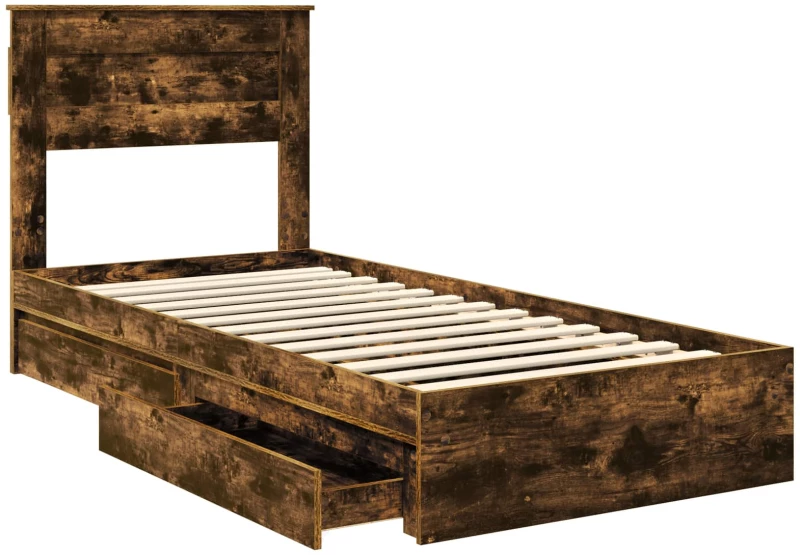 vidaXL Κρεβάτι Αποθήκης Καπνιστό Δρύς 90 x 190 cm Επεξεργασμένο ξύλο