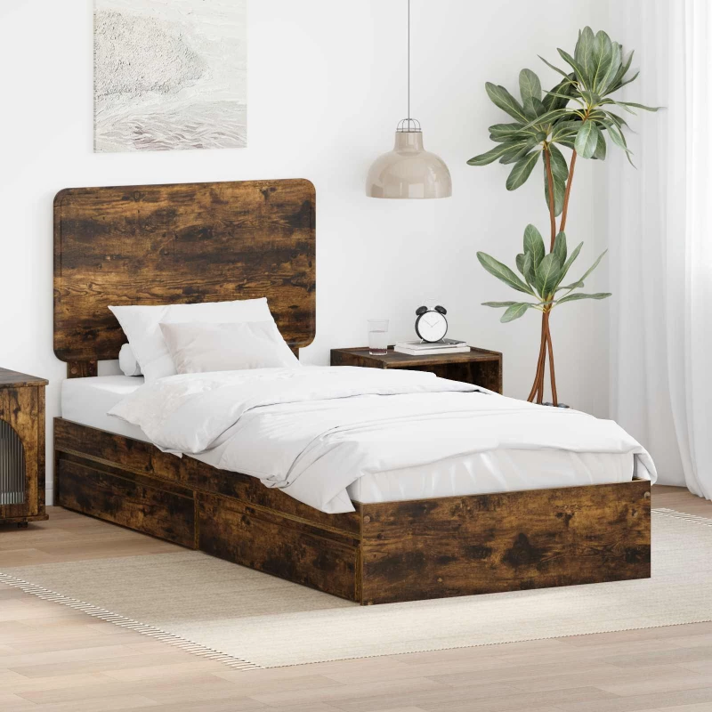 vidaXL Κρεβάτι Αποθήκης Καπνιστό Δρύς 100 x 200 cm Επεξεργασμένο ξύλο