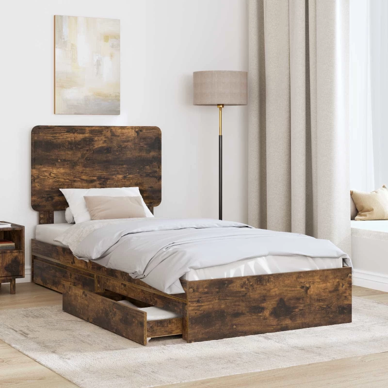 vidaXL Κρεβάτι Αποθήκης Καπνιστό Δρύς 100 x 200 cm Επεξεργασμένο ξύλο