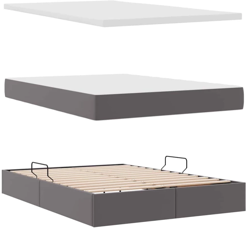 vidaXL Κρεβάτι Αποθήκης με στρώμα Γκρι 140 x 190 cm Τεχνητό Δέρμα