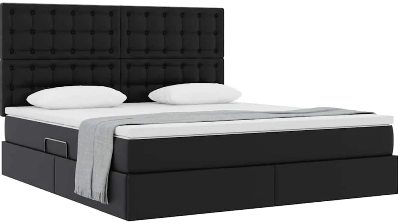 vidaXL Κρεβάτι Αποθήκης με στρώμα Μαύρο 180 x 200 cm Τεχνητό Δέρμα