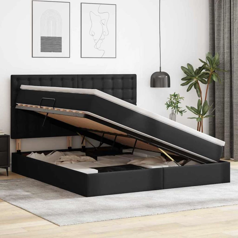 vidaXL Κρεβάτι Αποθήκης με στρώμα Μαύρο 180 x 200 cm Τεχνητό Δέρμα