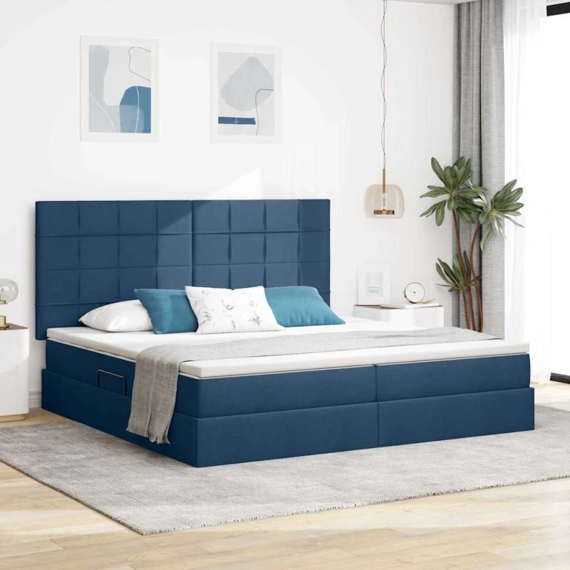 vidaXL Κρεβάτι Αποθήκης με στρώμα Μπλε 200 x 200 cm Τεχνητό Δέρμα