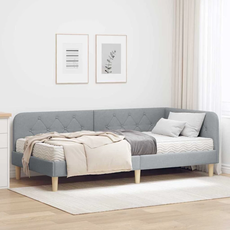 vidaXL Κρεβάτι Γωνίας με στρώμα Ανοιχτό γκρι 100 x 200 cm ύφασμα