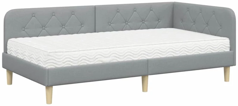vidaXL Κρεβάτι Γωνίας με στρώμα Ανοιχτό γκρι 100 x 200 cm ύφασμα