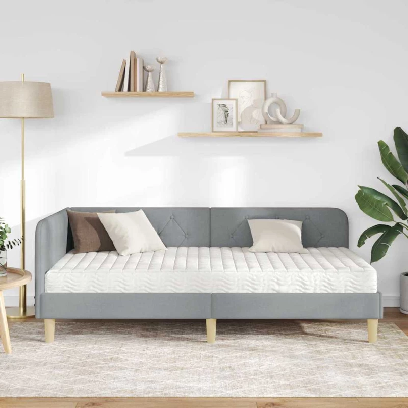 vidaXL Κρεβάτι Γωνίας με στρώμα Ανοιχτό γκρι 100 x 200 cm ύφασμα