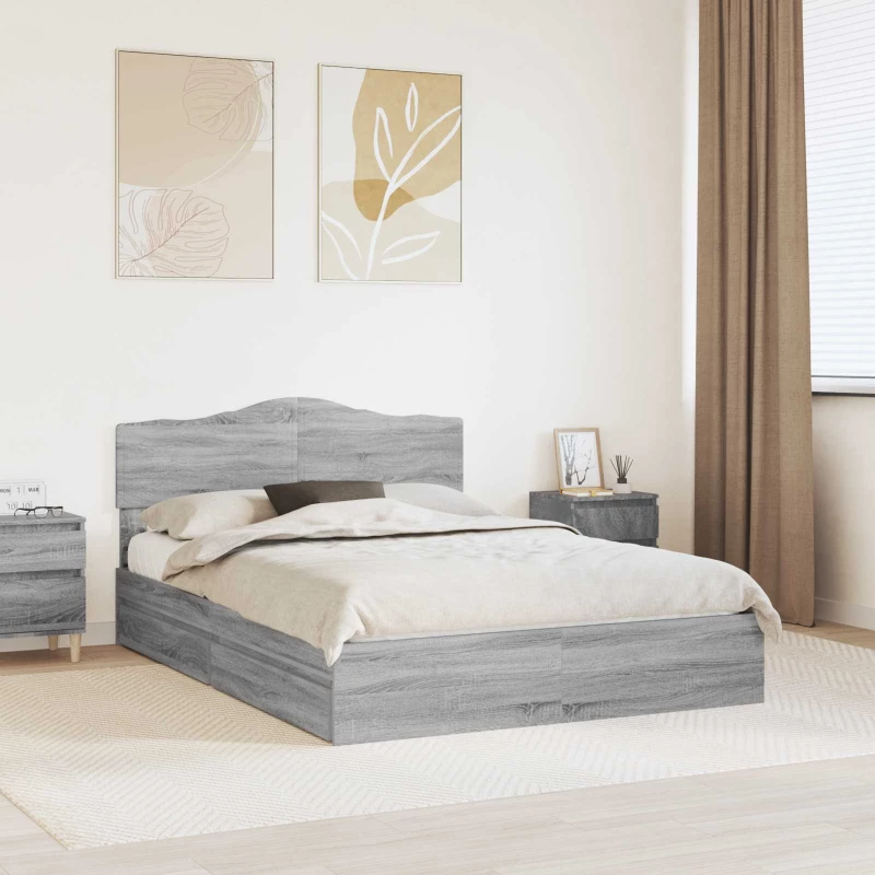 vidaXL Κρεβάτι Αποθήκης Γκρίζο Σονομα 140 x 200 cm Επεξεργασμένο ξύλο