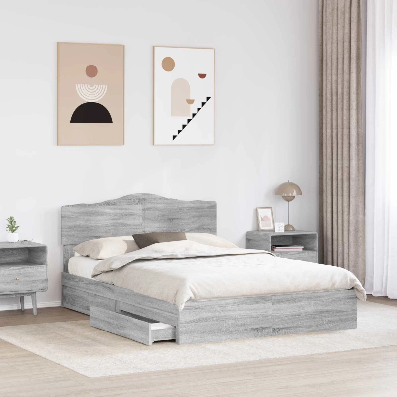 vidaXL Κρεβάτι Αποθήκης Γκρίζο Σονομα 140 x 200 cm Επεξεργασμένο ξύλο